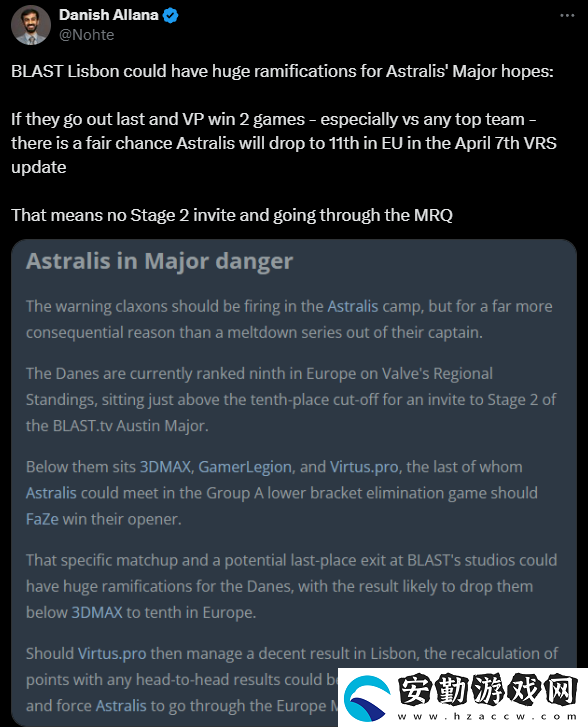 岌岌可危！Astralis或無緣BLAST.tv奧斯汀Major直邀